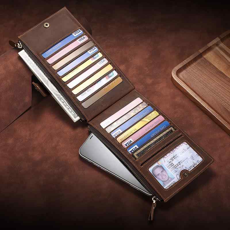 カードケース 男女兼用 RFID対応 防磁 本革 大容量 多機能 ジッパー スマホ収納 マネークリップ ビンテ..