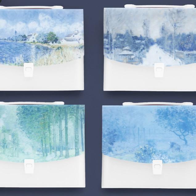 ファイル収納袋 学生用 油絵柄 プラスチック アコーディオンバッグ 手提式 クリエイティブ 美麗 デザイ..