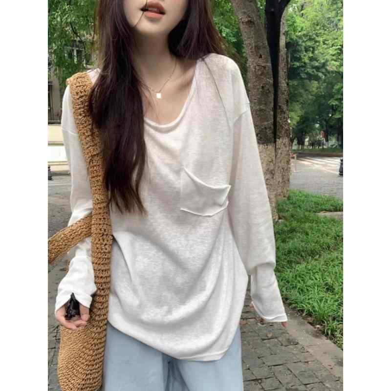 ・素材: ポリエステル・スタイル: プルオーバー・袖丈: 長袖・加工: ノンアイロン・シルエット: ルーズ・丈: 普通 (50-65cm)・襟: クルーネック・袖型: 通常袖・ディテール: ポケット・カラー: ホワイト・サイズ: S,M,L