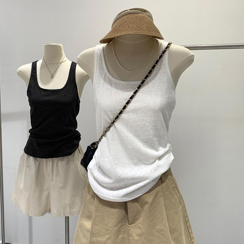 ・ノースリーブ: 無袖・フィット: ルーズ・丈: 普通(50-65cm)・カラー: ホワイト、ブラック、ダークグレー・サイズ: S、M、L、XL・素材: コットン・成分: コットン 50-70%・スタイル: 通勤・対象: 女性・肩紐: ダブ...