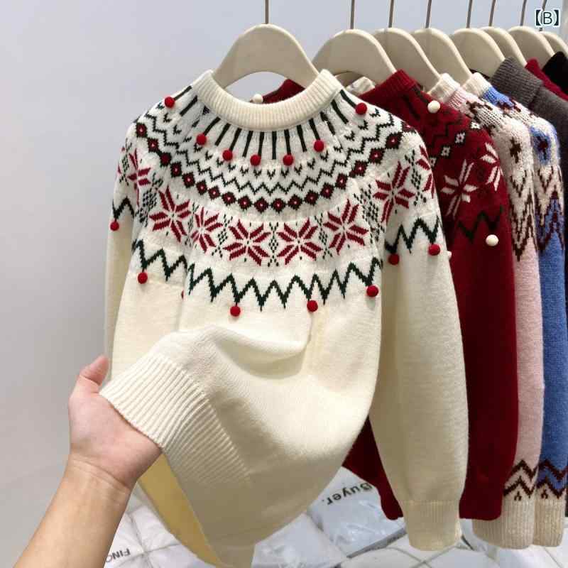 秋冬 レディース セーター 高級感 クリスマス 提花 フェアアイル ニット 暖か 厚手...