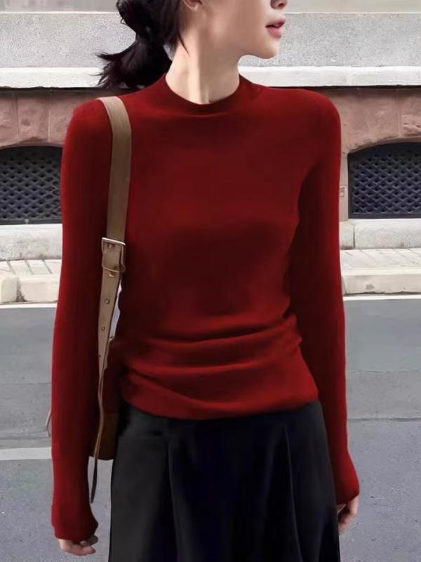 秋冬 レディース 半高領 長袖 ニットセーター インナー 赤 アンゴラ素材 スタイリッシュ 暖か レイヤード トップス セーター ニットトップス 秋物 冬物 暖房いらず 軽やか 着回し コーディネート