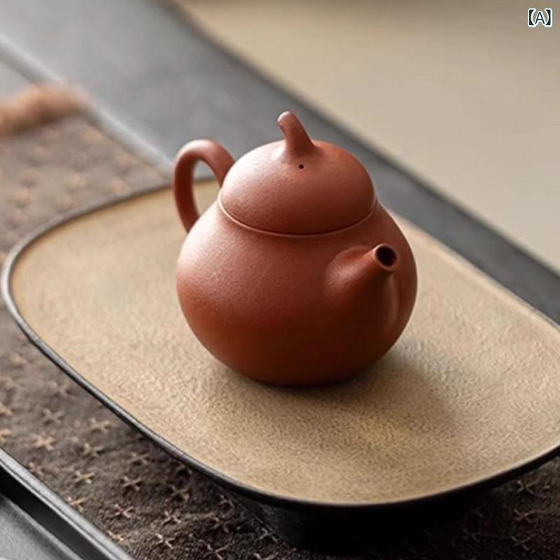 紫砂壺 家庭用 天然朱泥 茄子型 手持ち 古風 球孔フィルター 功夫茶具 泡茶 茶壺 2