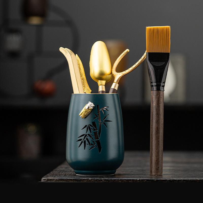 茶具 純銅 六君子 セット 功夫茶具 茶道アクセサリー 茶挟み 茶ピンセット 茶匙 茶スプーン 茶針 茶ク..