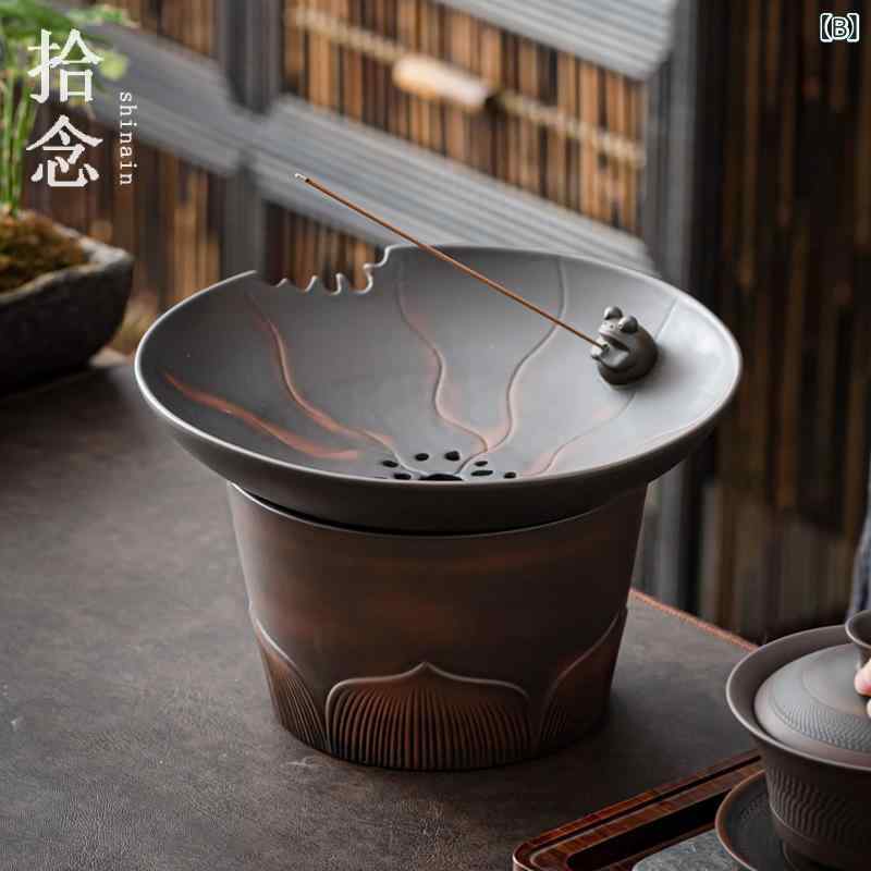 茶器 紫色陶器 茶葉残渣壺 蓋付き フィルター 茶洗い器 茶盅 水盂 レトロ風 特徴的 陶器製 家庭用 クリエイティブ 単品セット