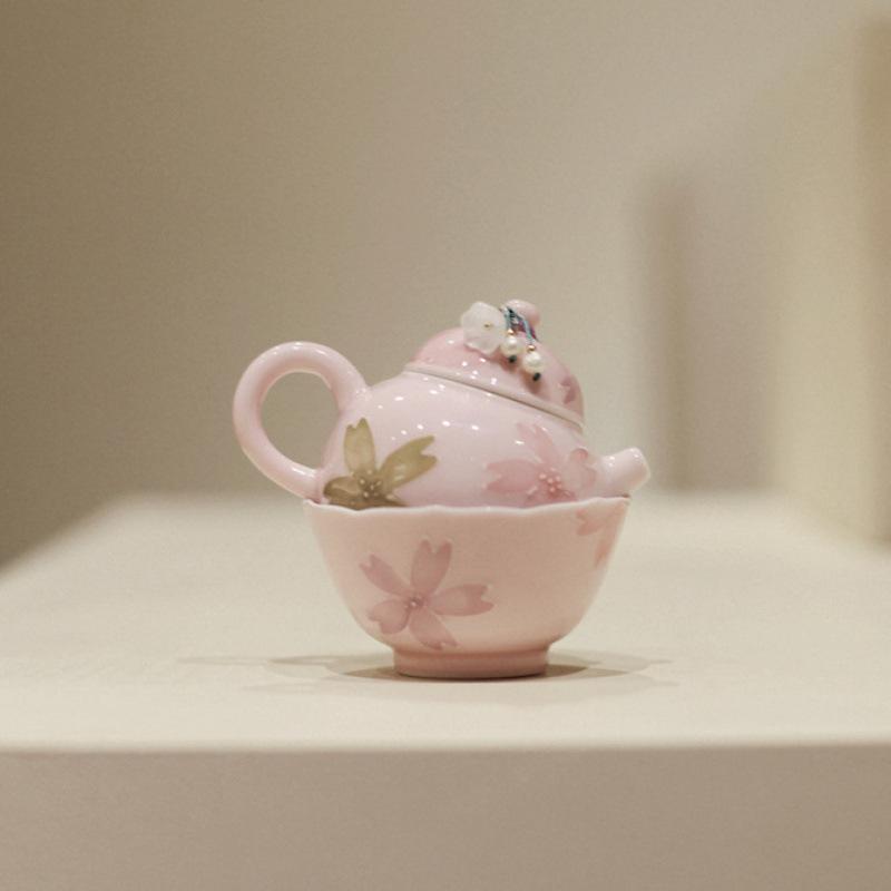茶壺 女性用 かわいい ピンク 桜柄 手描き 景徳鎮 陶器 茶具 小型 フラワー柄 ガーリー デザイン おし..