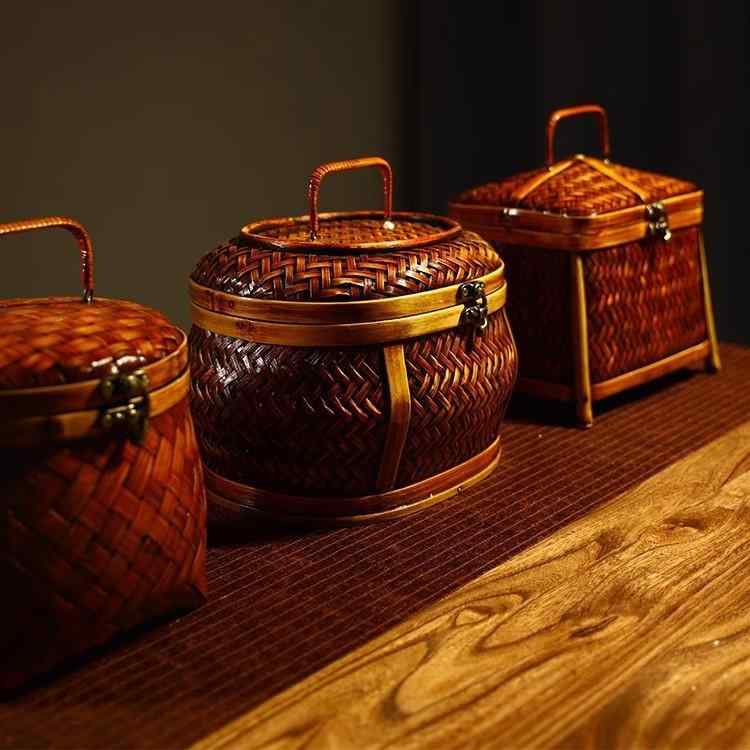 竹編み 収納ボックス ジュエリーボックス 提篮 レトロ 国風 古風 民宿 茶室 デスク 置物 深山風 手作り..