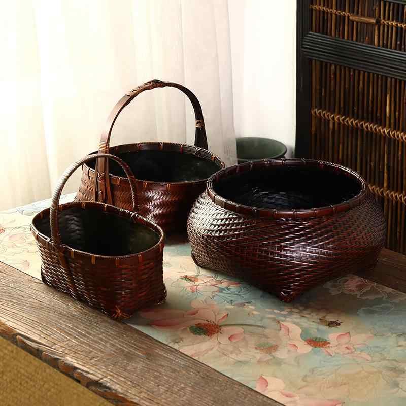 炭炉 アクセサリー 竹製 復古風 炭篭 丸型 炭斗 錫紙付き 無塵竹 涼炉 部品 古風 竹編み 円形 容器