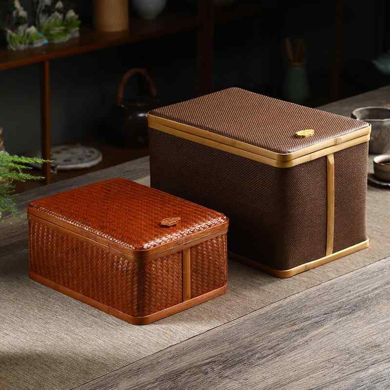 収納ボックス 家庭用 レトロ 携帯 二層 手作り 藤編み 禅風 茶具 竹編み 仕切り ラタン 柳編み 自然素材 整理 キッチン ダイニング インテリア