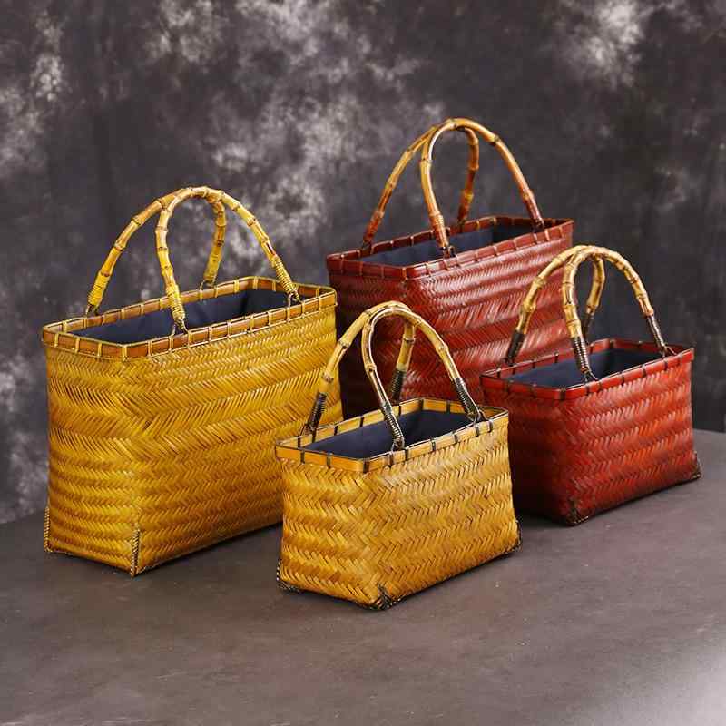 レディース 竹編み ハンドバッグ ショルダーバッグ 手作り 竹かご 収納バッグ 茶具入れ 編み込み 肩掛..