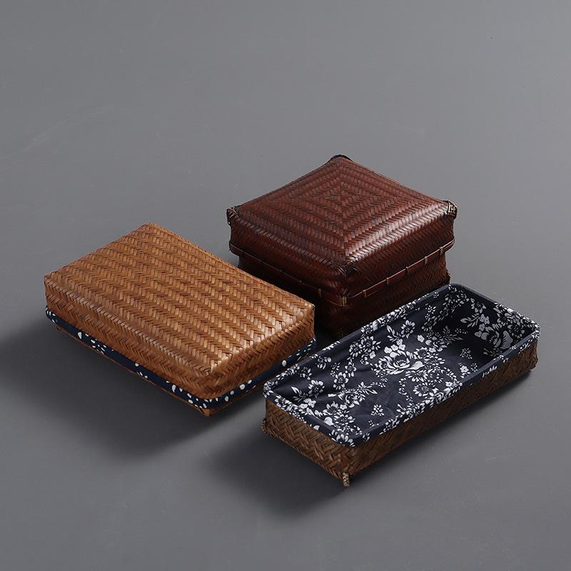 収納ボックス レトロ竹編み 家庭用 茶道器具入れ 手作り風 民芸品 インテリア雑貨 整理整頓 ナチュラル..