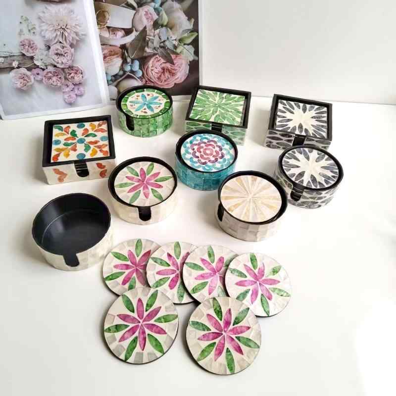 貝殻 コースター セット 高級感 断熱 カラフル 手作り 東南アジア風 テーブルマット ティーカップ用 ク..