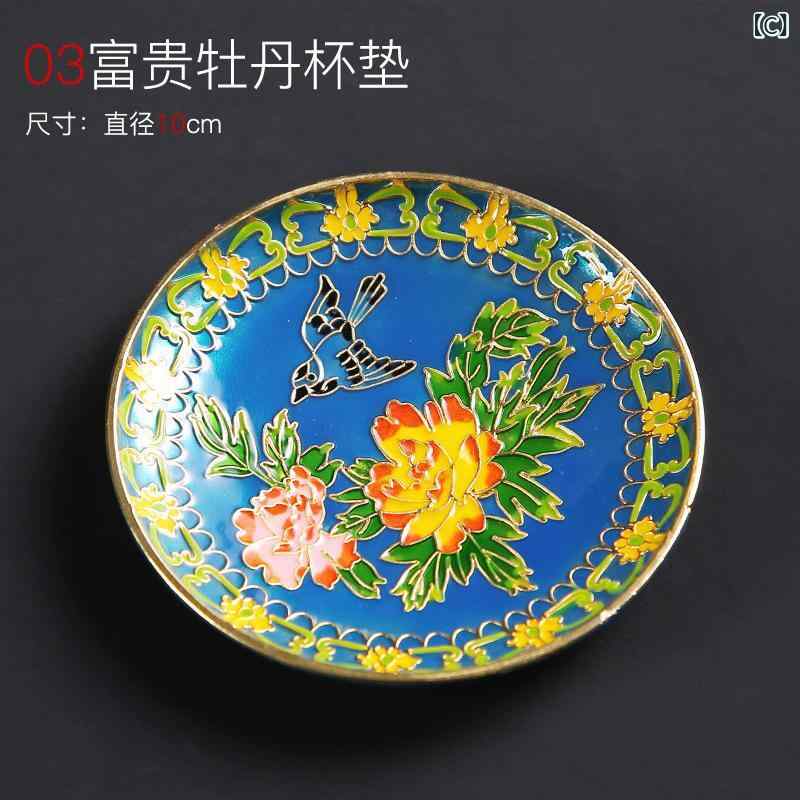 くらしのセロネの茶道用具 功夫茶 カップマット 珐琅彩加工 杯托 壶托 干泡台 銅製 金属 茶承 茶垫 高級感｜アングル3