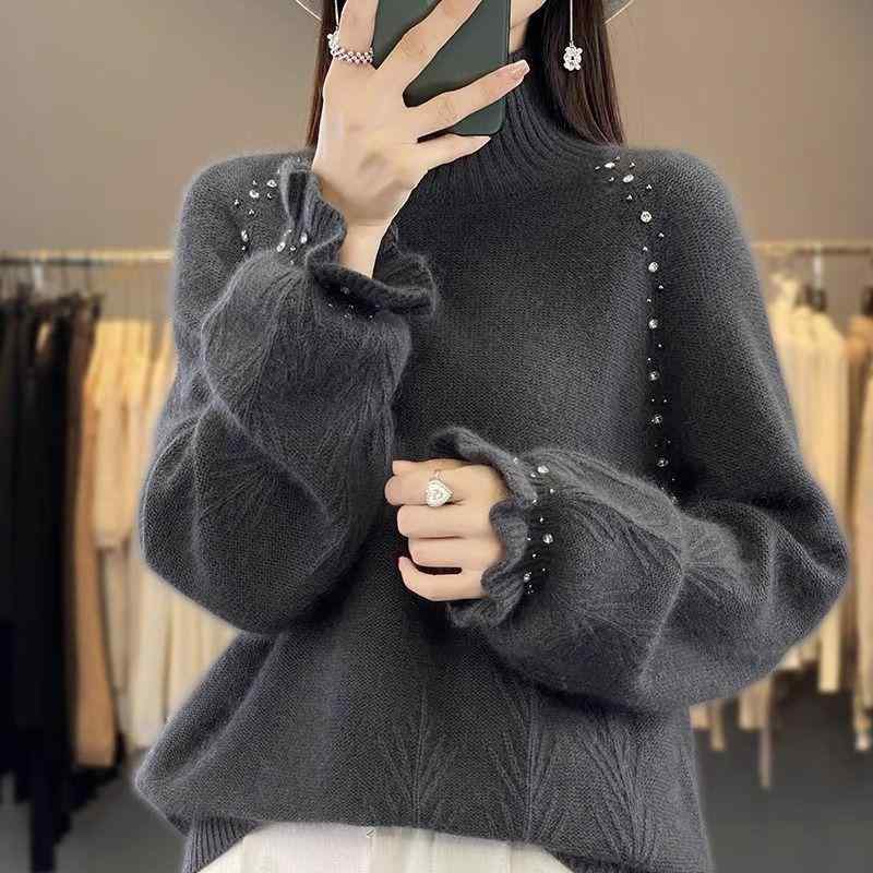 ・素材: ポリエステル・柄: 無地・タイプ: プルオーバー・シルエット: ルーズ・襟型: ハーフタートルネック・袖丈: 長袖・袖型: フリルスリーブ・加工: ビーズ刺繍・カラー: ブラック,ベージュ,グレー,ピンク,ブラウン・サイズ: S(40-47.5kg),M(47.5-55kg),L(55-60kg),XL(60-65kg),2XL(65-72.5kg)・スタイル: 通勤・対象: 女性