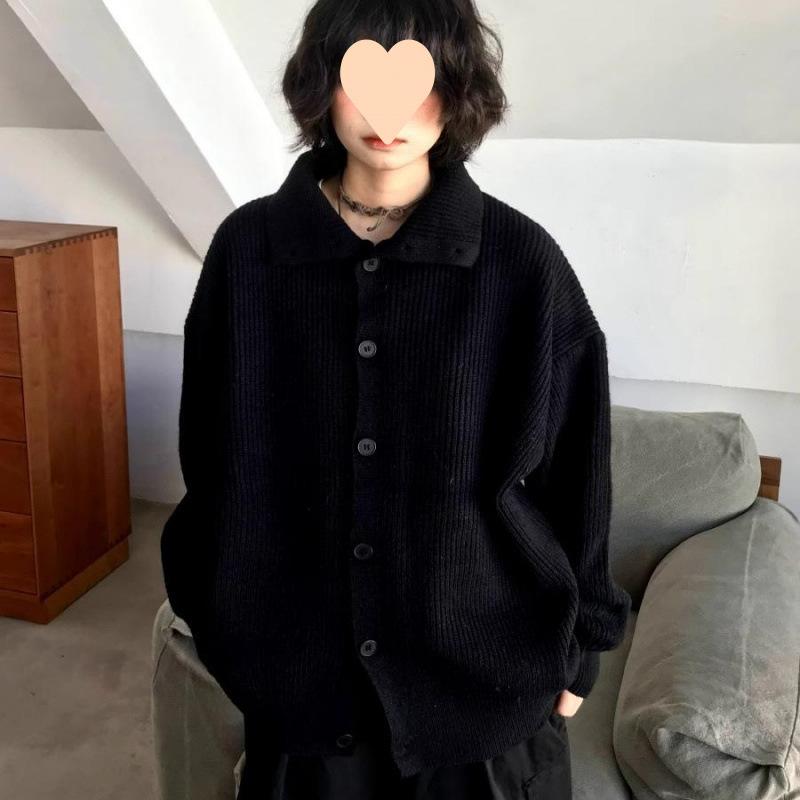 乐天商城 - レトロ ハイネック カーディガン 男女兼用 秋冬 美式 高級感 カジュアル ルーズ ニットセーター 情侣