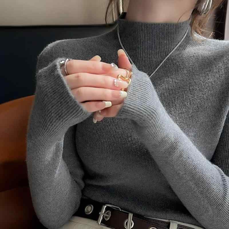 レディース 秋冬 ニットセーター 半高領 インナー カシミア 羊毛 気質 上品 トップス 中領 レイヤード 暖か 柔らか スタイリッシュ コーディネート 日常使い 暖房不要 レイヤリング ベーシック アイテム