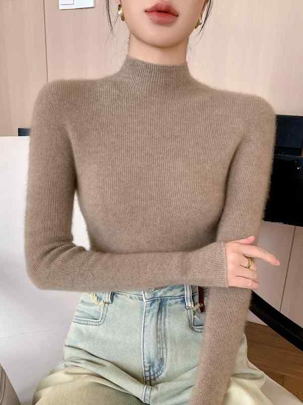 秋冬 レディース セーター ウール100% シームレス 長袖 プルオーバー ハーフハイネック 無地 インナー ニット 暖か レイヤード トップス 接触冷感なし 吸湿速乾 軽量 高級感 再生繊維なし