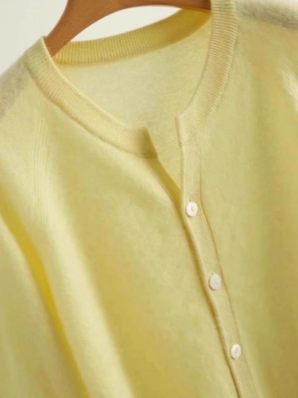 秋冬 レディース 淡黄色 カシミア ニット カーディガン 高級感 かわいい インナー トップス セーター レイヤード 暖か 柔らか 細身 ロング丈 ゆったり 着回し 日常使い(4.0)