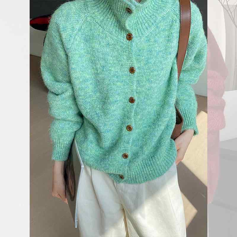 Rakuten - レディース 秋冬 カーディガン 赤 半ハイネック レトロ ゆったり ニット セーター 柔らか トップス 針織 開衫 毛衣 外套 上衣 慵懒風 软糯