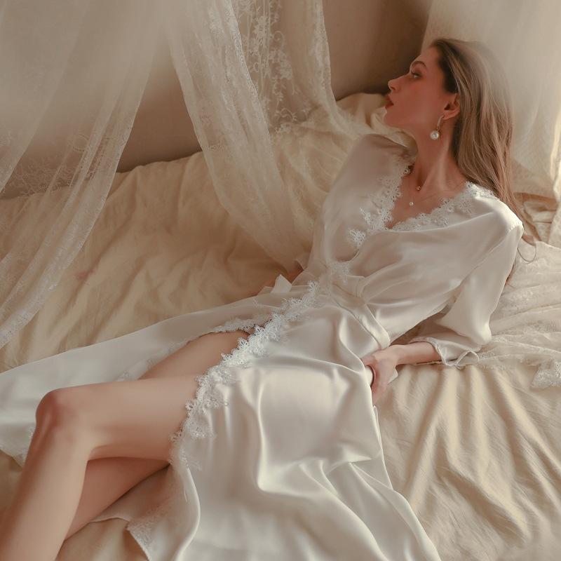 ウェディングガウン レディース 薄手ロング セクシーバック 結婚式 新婦 ブライズメイド 寝間着 浴袍 ..