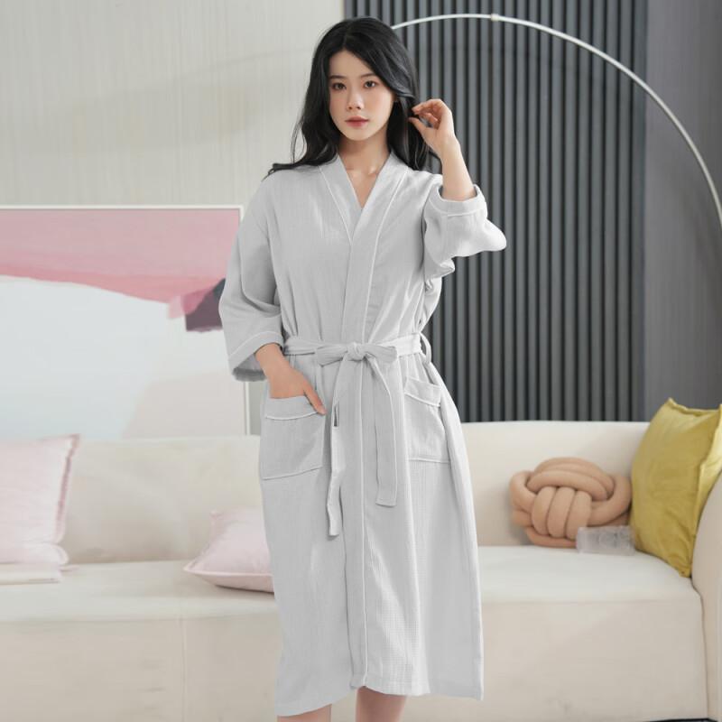 バスローブ 男女兼用 ガウン 寝巻き ロング丈 千鳥格子柄 綿 コットン素材 吸水速乾 ゆったり 柔らかい..