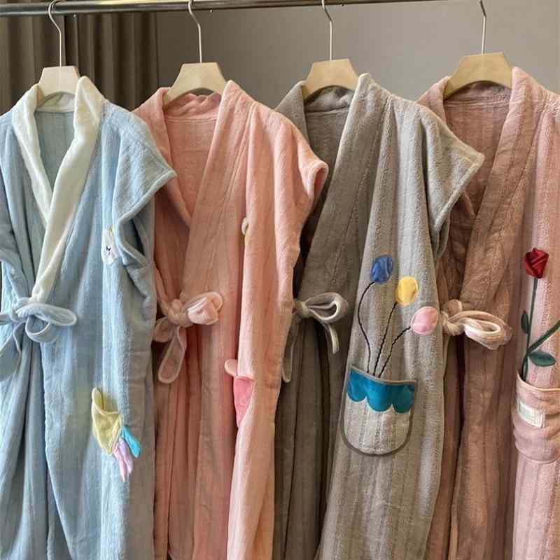 バスローブ レディース コーラルフランネル 吸水 厚手 巻きバスタオル 春秋 入浴 ルームウェア パジャ..