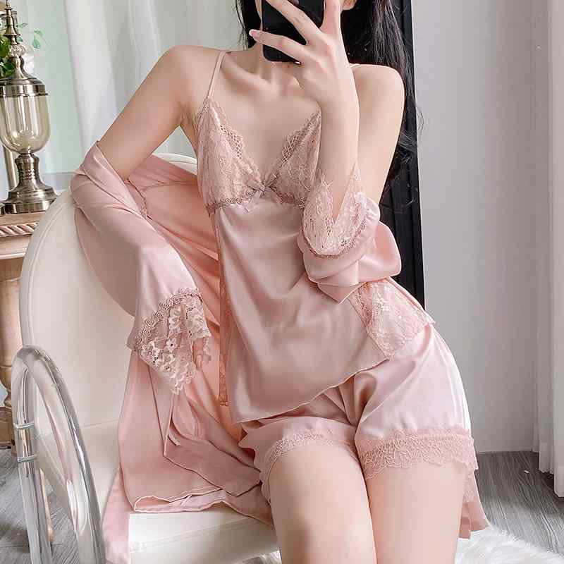 ルームウェア レディース 接触冷感 キャミソール パジャマ セット ショーツ ローブ 高級感 かわいい 部..