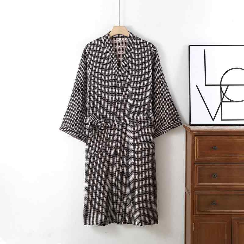 メンズ バスローブ 綿 二重ガーゼ 薄手 吸水 紐付き 和風 ロングガウン サウナ服 部屋着 ルームウェア ..