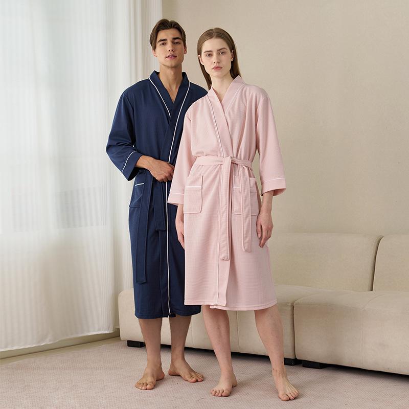 浴衣 男女兼用 温泉用 吸水速乾 中長丈 薄型 春秋 ルームウェア バスローブ 就寝着 リラックスウェア ..