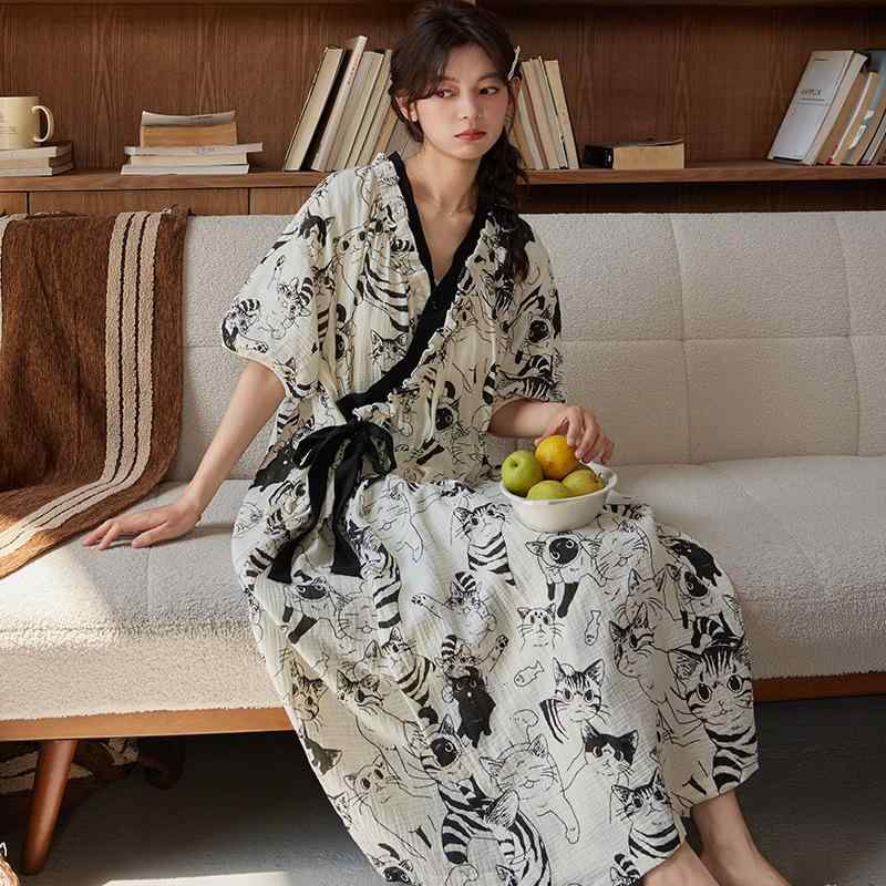 ルームウェア レディース 春夏 寝間着 ガウン 高級感 桜柄 部屋着 パッド入り 吸湿速乾 軽量 綿素材 ピ..