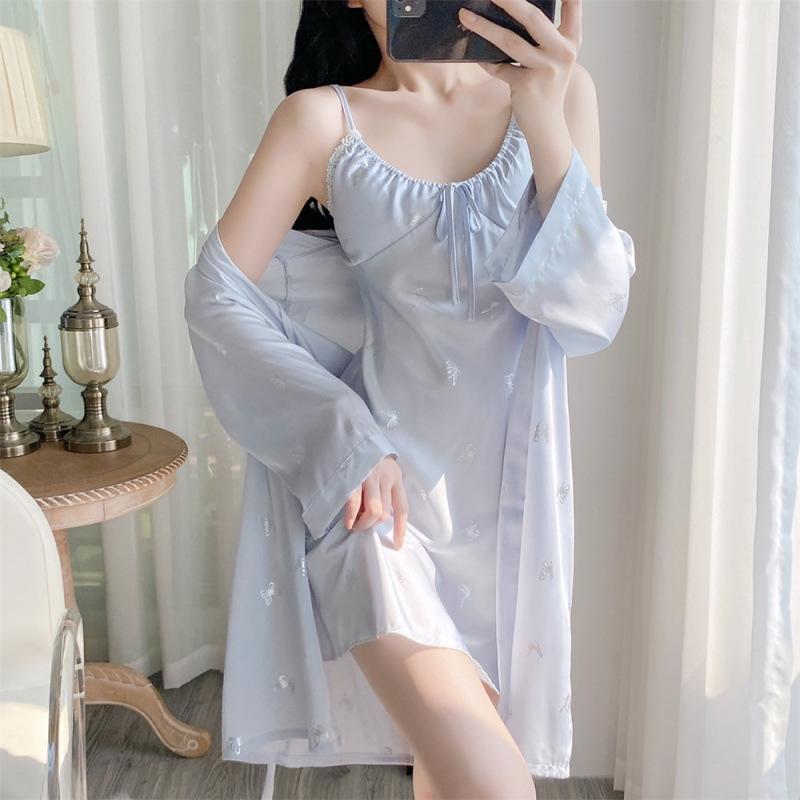 スリップドレス レディース 春夏 接触冷感 背中出し ストラップ 胸パッド付き 2ピースセット ラウンド..