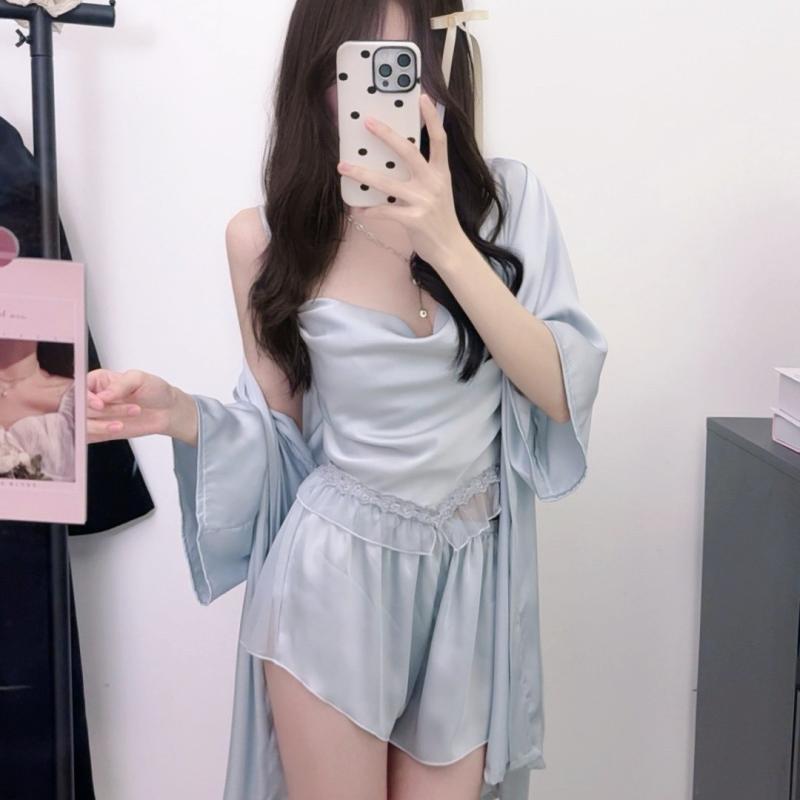 ネグリジェ レディース レース 吊帯 ショート丈 薄手 高級感 純欲 3点セット ルームウェア インナー 寝..