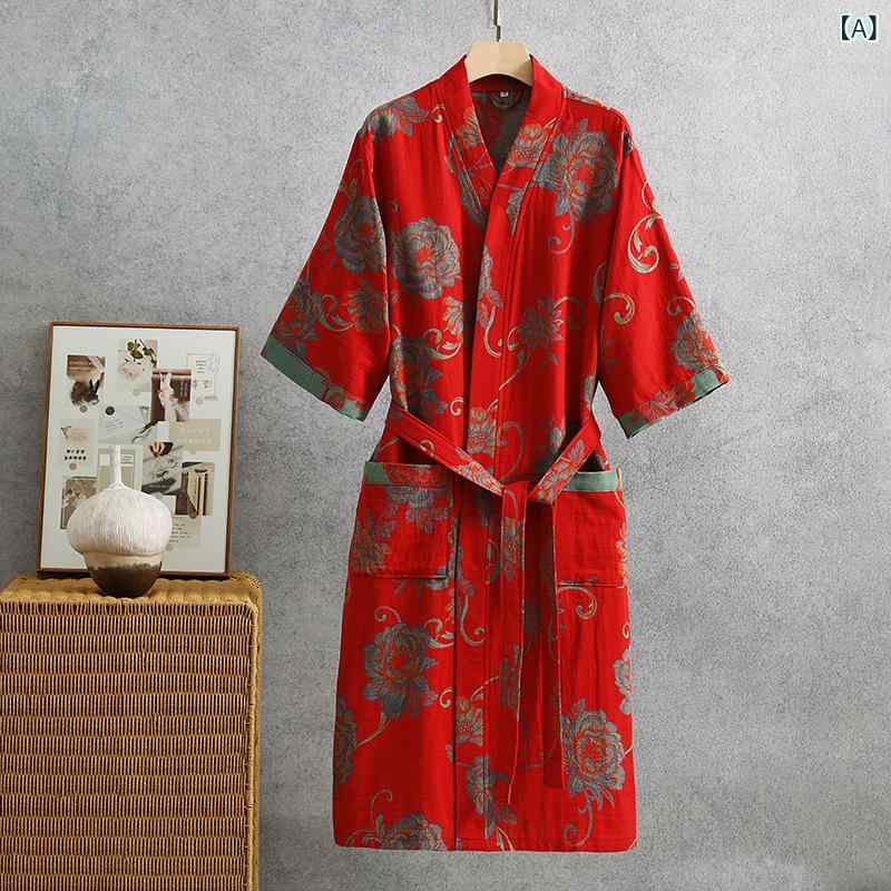 浴衣 男女兼用 春夏 薄手 二層ガーゼ 純綿 吸水 通気性 軽量 ルームウェア バスローブ レトロ 和風 部..