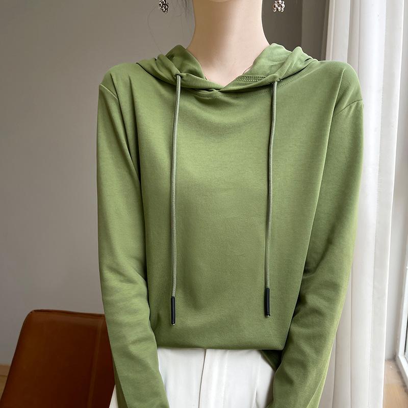 フーディー レディース 春秋 長袖 光沢綿 肌触り良い 通気性 インナー トップス 柔らか素材 軽量 日常使い レイヤード 合わせやすい スタイリッシュ 上着