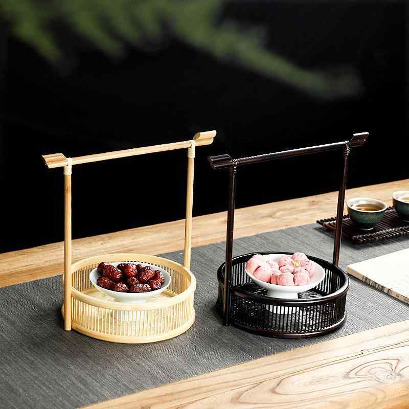 竹編み 手作り 収納 かご バスケット レトロ 中国風 家庭用 丸型 花入れ 茶菓子入れ 果物入れ 茶具 整理 ラタン風 ナチュラル 素材 エコ インテリア 雑貨 リビング ルーム キッチン ダイニング