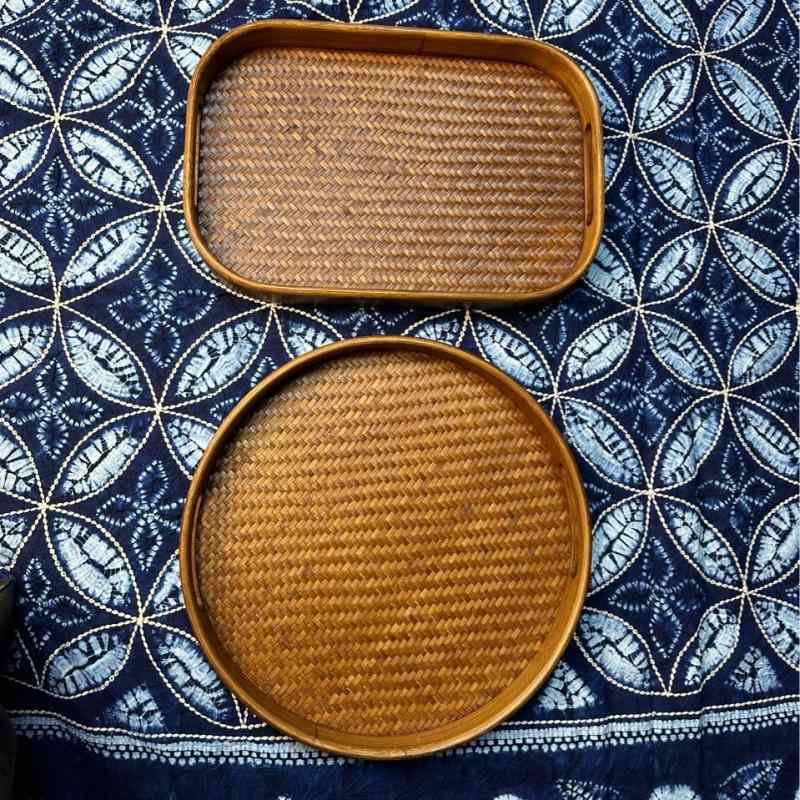 竹編みトレイ 大漆塗り 両面使用可能 茶具収納 茶道アクセサリー 竹工芸品 竹製品 自然素材 伝統工芸 ..