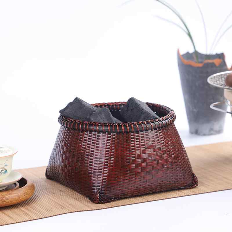 炭かご 茶室用 手作り竹編み 丸型 収納バスケット レトロ 囲炉裏 煮茶 木炭用 炭炉 アクセサリー 復古..