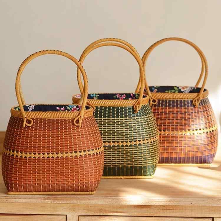 竹編みかご レディース 手提げ 収納 ピクニック アウトドア 外出 手作り ナチュラル 軽量 女性用 日常..