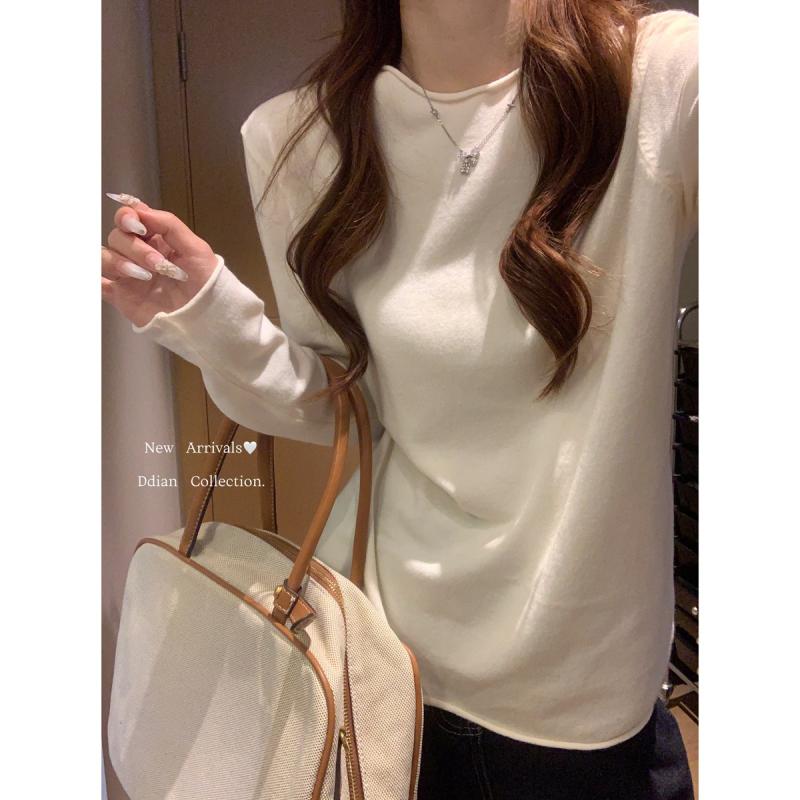 ニットトップス レディース 春夏 ミルクベージュ ラウンドネック フリルエッジ プルオーバー 柔らか素材 吸湿速乾 インナー 部屋着 カ..