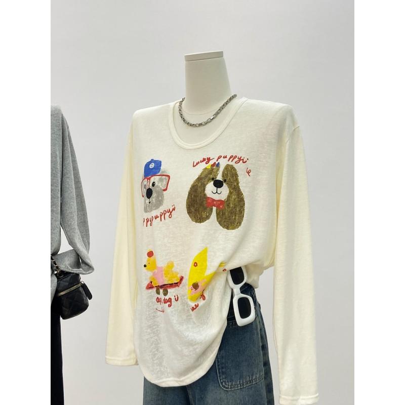 ・素材: ポリエステル・袖丈: 長袖・加工: ノンアイロン・版型: ルーズ・襟型: ラウンドネック・袖型: 通常袖・デザイン要素: プリント・カラー: アプリコット,グレー・サイズ: S,M,L,XL・スタイル: 通勤・主素材含有率: 30%以下