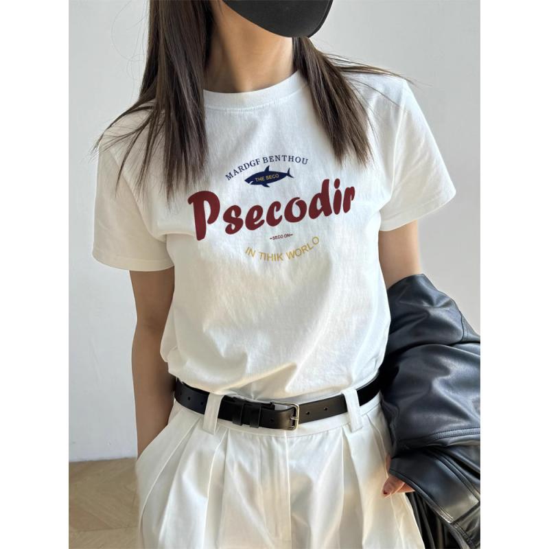 Tシャツ レディース 春夏 短袖 英語アルファベットプリント ゆったり スリム 高級感デザイン 純綿コットン アメリカンガーリー かわい..