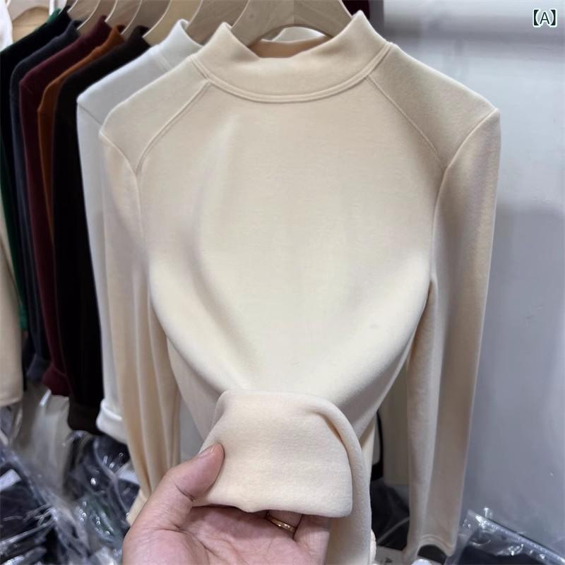 春夏 レディース 長袖Tシャツ 保暖 裏起毛 ハーフハイネック 切り替え インナー トップス 基礎款 吸湿速乾 軽量 綿素材