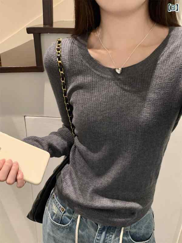 春夏 レディース 花柄 ニット トップス Uネック 長袖 インナー 気質 若々しい 絶美 セーター