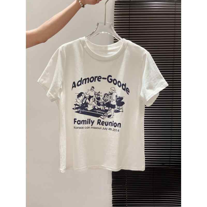 Tシャツ レディース 春夏 短袖 プリント柄 ゆったり スリム効果 カジュアル ホワイト デザイン トップス インナー 日常使い 軽量 吸湿速乾