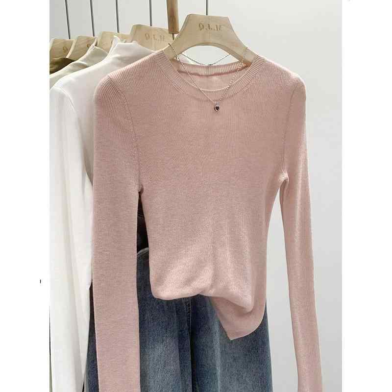 ・柄: 無地・厚み: 薄手・スタイル: プルオーバー・版型: スリム・袖型: 通常袖・襟型: クルーネック・袖丈: 長袖・ディテール: リブ・着丈: 普通(50cm超65cm以下)・加工: ノーアイロン・色: ピンク,白,黒,黄,ミントグリ...