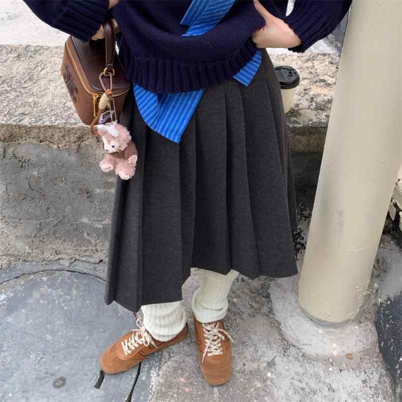 スカート レディース 春夏 プリーツ ハイウエスト ウール 中長 韓系 レトロ エレガント ミディ フレア 通勤 オフィス カジュアル 上品 フェミニン シック スタイル