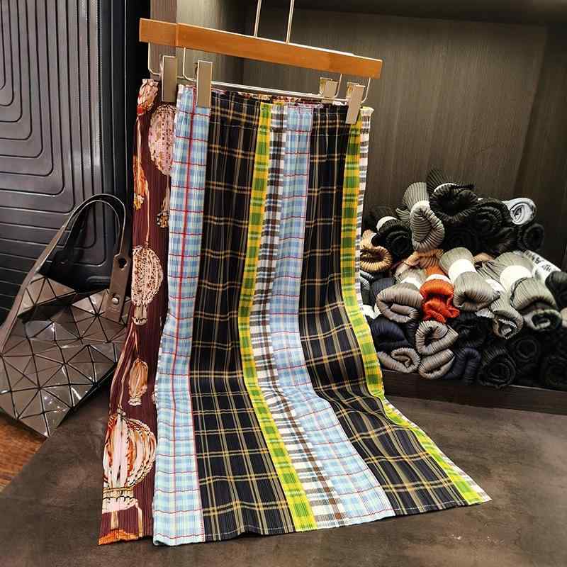 スカート レディース レトロ デザイン エレガント カラフル コントラストカラー チェック柄 プリーツ ミディ丈 フレア 膝丈 秋冬 通勤 通学 部屋着 軽量 綿 麻 デニム 再生繊維 ハイウエスト