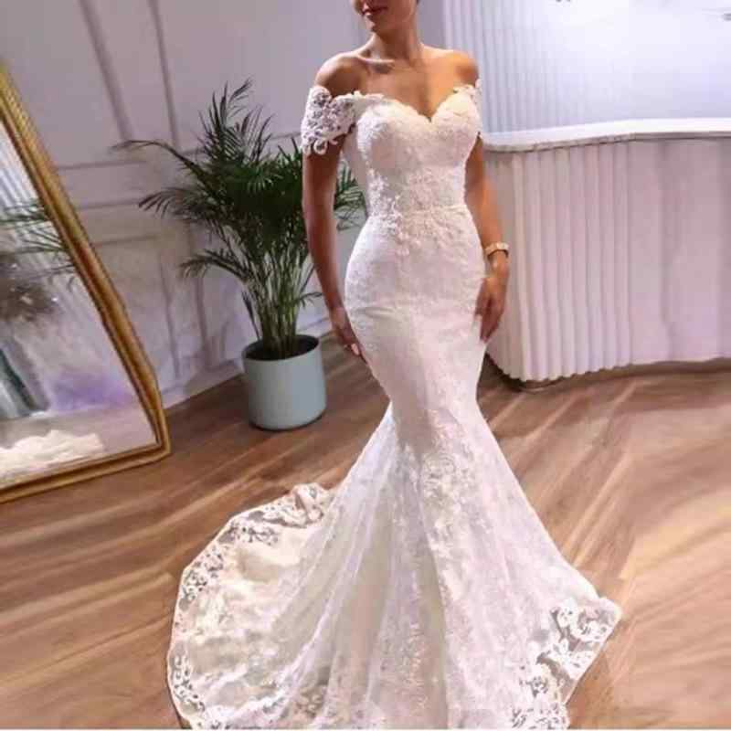 結婚ドレス レディース マーメイド 魚尾スカート オフショルダー バックレス レース スリムライン シンプル ロングトレーン 宮廷風 欧米スタイル