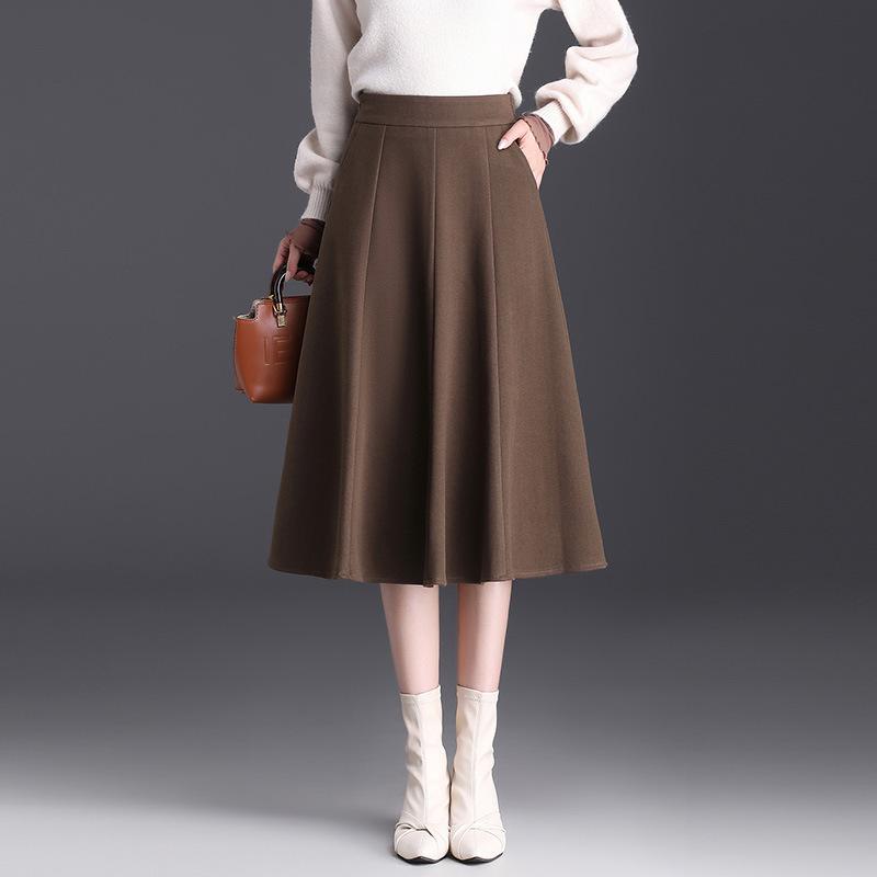 スカート レディース 秋冬 プリーツ 切り替え ミディ丈 ハイウエスト フレア 通勤 ビジネス シンプル スリム スタイリッシュ モダン 膝丈 Aライン