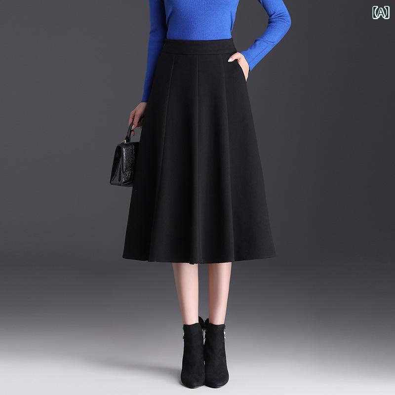 スカート レディース 秋冬 プリーツ 切り替え ミディ丈 ハイウエスト フレア 通勤 ビジネス シンプル スリム スタイリッシュ モダン 膝丈 Aライン